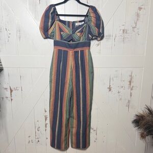 Ali & Jay Striped Vibrant Rainbow Denim Jumpsuit